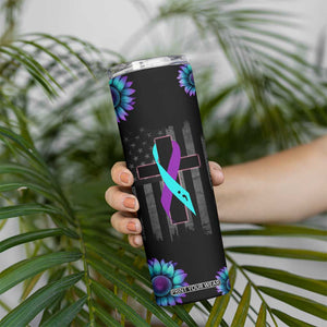 Personalized Suicide Prevention Awareness Skinny Tumbler Custom Name Teal and Purple Ribbon Sunflower American Flag TB02 Print Your Wear
