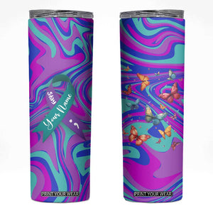 Personalized Suicide Prevention Awareness Skinny Tumbler Custom Name Stay Semicolon Butterfiles Teal and Purple Hologram TB02 Gradient Print Your Wear