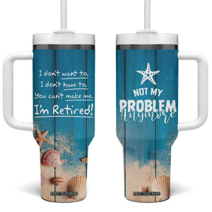 Happy Retirement Travel Tumbler With Handle You Can't Make Me I'm Retired Beach Lover TB09 One Size: 40 oz Blue Wood Print Your Wear
