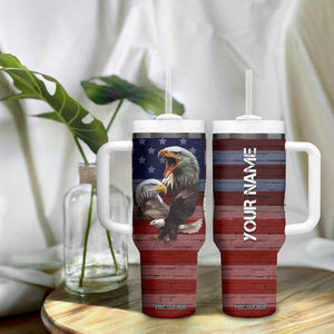 Personalized Eagle American Flag Tumbler With Handle Custom Name Patriotic Gifts For Men TB09 Print Your Wear