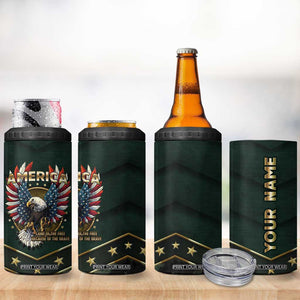 Personalized American Patriot 4 in 1 Can Cooler Tumbler Custom Name Land Of The Free Because Of The Brave TB09 Print Your Wear