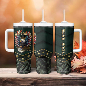 Personalized American Patriot Tumbler With Handle Custom Name Land Of The Free Because Of The Brave TB09 Print Your Wear