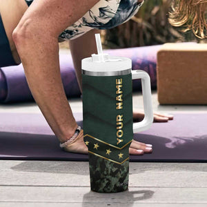 Personalized American Patriot Tumbler With Handle Custom Name Land Of The Free Because Of The Brave TB09 Print Your Wear
