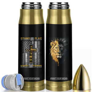 American Patriot Christian Bullet Tumbler Stand For the Flag Kneel For the Cross Lion TB09 Black Print Your Wear