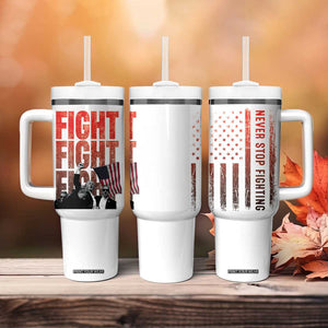 Trump Raise Fist Tumbler With Handle Fight Never Stop Fighting 2024 American Flag TB09 Print Your Wear