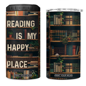 Book Lover 4 in 1 Can Cooler Tumbler Reading Is My Happy Place Vintage Bookshelf TB09 One Size: 16 oz Brown Print Your Wear