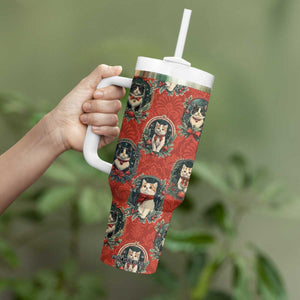 Christmas Cat Tumbler With Handle Vintage Kitten Royal Victorian Holly Wreath TB09 Print Your Wear
