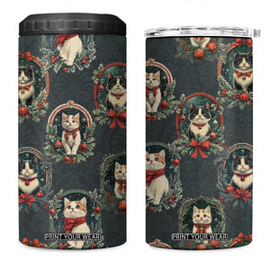 Christmas Cat 4 in 1 Can Cooler Tumbler Vintage Kitten Victorian Royal Holly Wreath TB09 One Size: 16 oz Green Print Your Wear