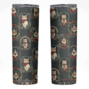 Christmas Cat Skinny Tumbler Vintage Kitten Victorian Royal Holly Wreath TB09 Green Print Your Wear