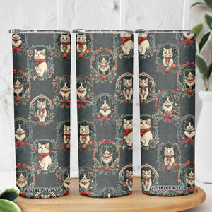 Christmas Cat Skinny Tumbler Vintage Kitten Victorian Royal Holly Wreath TB09 Print Your Wear