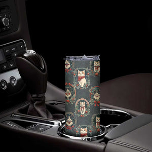 Christmas Cat Skinny Tumbler Vintage Kitten Victorian Royal Holly Wreath TB09 Print Your Wear