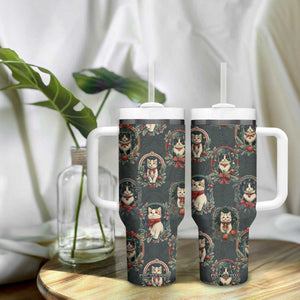 Christmas Cat Tumbler With Handle Vintage Kitten Victorian Royal Holly Wreath TB09 Print Your Wear