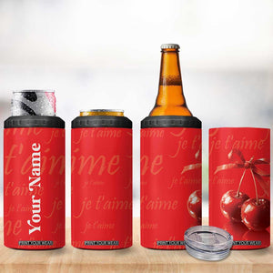 Personalized Coquette Christmas 4 in 1 Can Cooler Tumbler Custom Name Cherry Bow Je T'aime TB09 Print Your Wear