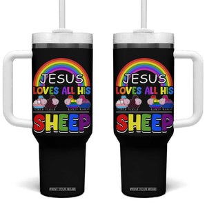 LGBT Pride Tumbler With Handle Jesus Loves All His Sheep Lesbian Gay Bisexual Transgender Black White TB09 One Size: 40 oz Black Print Your Wear