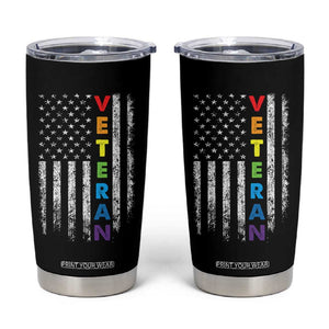 LGBT Veteran Tumbler Cup American Flag Rainbow Military Army TB09 Black Print Your Wear