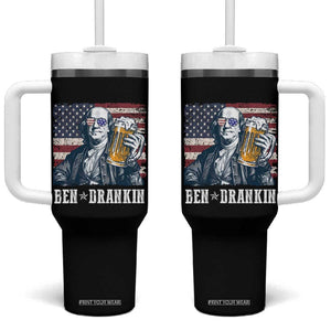 Funny 4th Of July Drinking Tumbler With Handle Ben Drankin Benjamin Franklin Patriotic Party TB09 One Size: 40 oz Black Print Your Wear