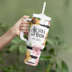 Christian Tumbler With Handle Be Still And Know Sunflower Aesthetic TB09 Print Your Wear