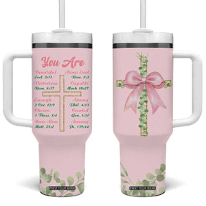 Christian Gifts Tumbler With Handle You Are Enough Inspirational Coquette Christ Cross TB09 One Size: 40 oz Pink Print Your Wear