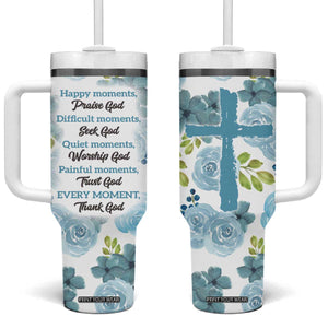 Christian Tumbler With Handle Thank God Faith Flower Christ Cross TB09 One Size: 40 oz Blue Print Your Wear