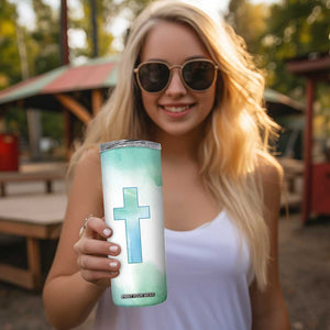 Christian Skinny Tumbler I Can Do All Things Through Christ Watercolor Christ Cross TB09 Print Your Wear