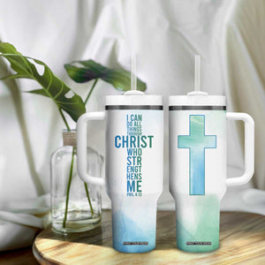 Christian Tumbler With Handle I Can Do All Things Through Christ Watercolor Christ Cross TB09 Print Your Wear