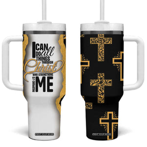 Christian Tumbler With Handle I Can Do All Things Through Christ Aesthetic TB09 One Size: 40 oz Black Print Your Wear