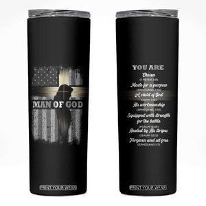 Christian Gifts For Men Skinny Tumbler Man Of God Inspirational Bible Patriotic American Flag TB09 Black Print Your Wear