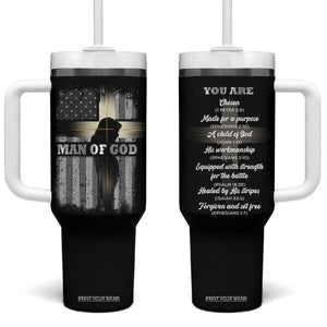 Christian Gifts For Men Tumbler With Handle Man Of God Inspirational Bible Patriotic American Flag TB09 One Size: 40 oz Black Print Your Wear
