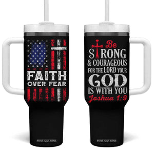 Christian Gifts For Men Tumbler With Handle Faith Over Fear Be Strong And Courageous TB09 One Size: 40 oz Black Print Your Wear