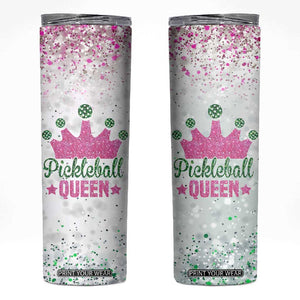 Gifts for Pickleball Lover Skinny Tumbler Pickleball Queen TB09 Pink Green Print Your Wear