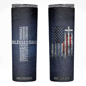 Blessed Dad Christian Skinny Tumbler Christ Cross Patriotic American Flag TB09 Blue Print Your Wear