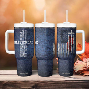 Blessed Dad Christian Tumbler With Handle Christ Cross Patriotic American Flag TB09 Print Your Wear
