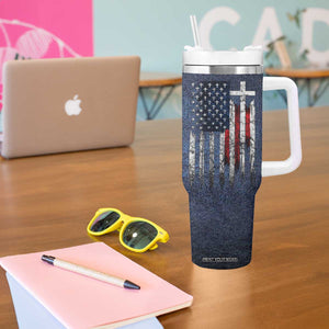 Blessed Dad Christian Tumbler With Handle Christ Cross Patriotic American Flag TB09 Print Your Wear