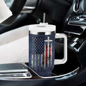 Blessed Dad Christian Tumbler With Handle Christ Cross Patriotic American Flag TB09 Print Your Wear
