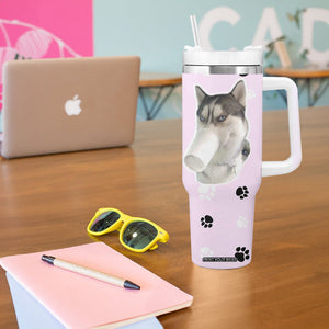 Funny Husky Tumbler With Handle Everything Tastes Better With Dog Hair Gifts for Husky Owner TB10 Print Your Wear