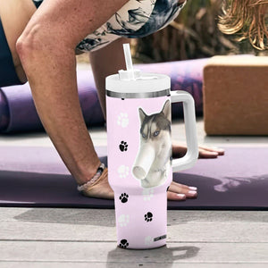 Funny Husky Tumbler With Handle Everything Tastes Better With Dog Hair Gifts for Husky Owner TB10 Print Your Wear
