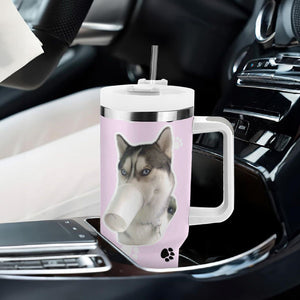 Funny Husky Tumbler With Handle Everything Tastes Better With Dog Hair Gifts for Husky Owner TB10 Print Your Wear