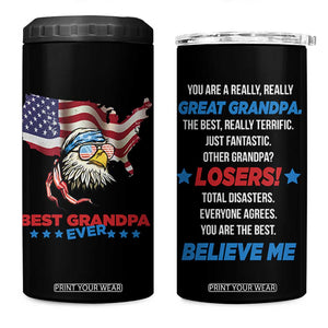Best Grandpa Ever 4 in 1 Can Cooler Tumbler Gifts for Grandfather New Grandfather Granddad Eagle US Flag TB10 One Size: 16 oz Black Print Your Wear