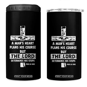 Christian Gifts For Men 4 in 1 Can Cooler Tumbler A Man’s Heart Proverbs 16:9 Bible Verse TB10 One Size: 16 oz Black Print Your Wear