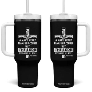 Christian Gifts For Men Tumbler With Handle A Man’s Heart Proverbs 16:9 Bible Verse TB10 One Size: 40 oz Black Print Your Wear