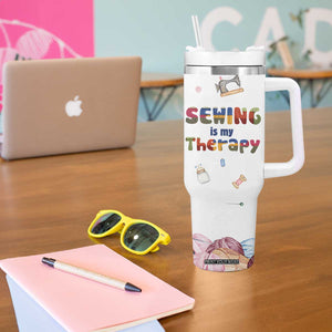 Sewing Gifts For Women Tumbler With Handle Sewing Is My Therapy Quilting Lovers Tailors Crafters TB10 Print Your Wear