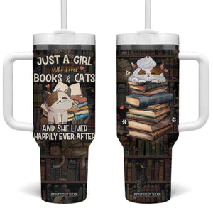 Cat Bookish Tumbler With Handle Just A Girl Who Loves Cats And Books Library Cat TB10 One Size: 40 oz Multicolor Print Your Wear