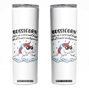 Thank You Gifts for Bosses Skinny Tumbler Bossicorn Like A Normal Boss But More Awesome TB10 White Print Your Wear