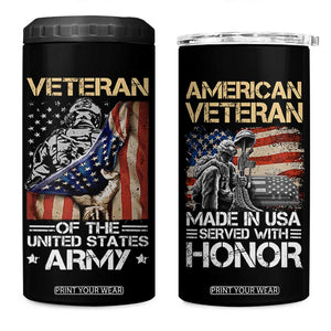 Veteran Of The United States Army 4 in 1 Can Cooler Tumbler Vintage American Flag TB10 One Size: 16 oz Black Print Your Wear
