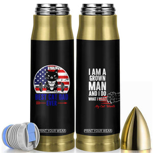 Best Cat Dad Ever Bullet Tumbler Funny Father's Day Cat Lover Gag Gift American Flag TB10 Brown Print Your Wear