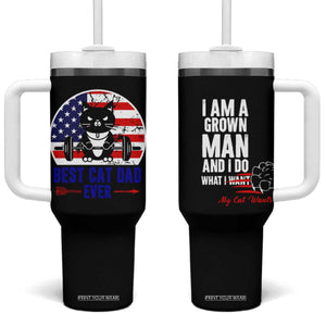 Best Cat Dad Ever Tumbler With Handle Funny Father's Day Cat Lover Gag Gift American Flag TB10 One Size: 40 oz Brown Print Your Wear