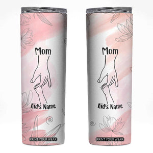 Personalized Mom Gifts Skinny Tumbler Mama Holding Hands Custom Kid Names Mothers Day Gift TB10 Light Pink Print Your Wear