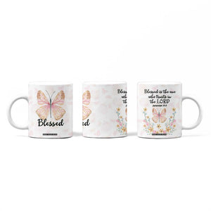 Christian Gifts for Women Faith Coffee Mug Blessed Inspirational Religious Bible Gift for Her Pink Butterfly TB10 Print Your Wear