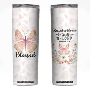 Christian Gifts for Women Faith Skinny Tumbler Blessed Inspirational Religious Bible Gift for Her Pink Butterfly TB10 Pink Print Your Wear