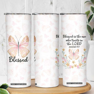 Christian Gifts for Women Faith Skinny Tumbler Blessed Inspirational Religious Bible Gift for Her Pink Butterfly TB10 Print Your Wear